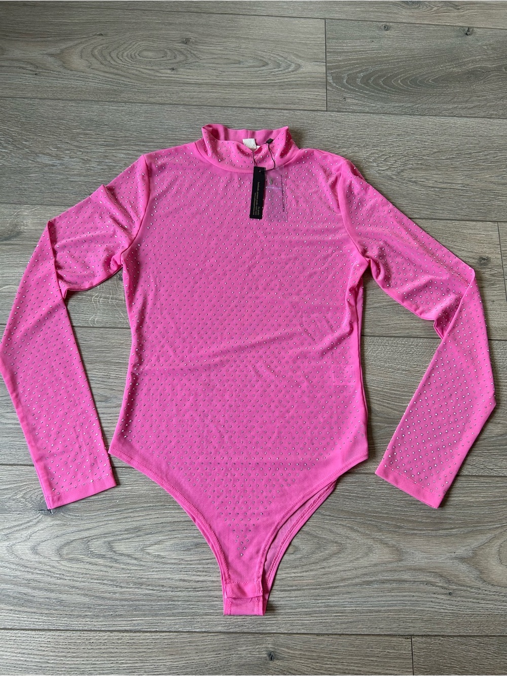 Nylon Apparel Hot Pink Rhinestone Mesh Bodysuit – NWT – Size Large